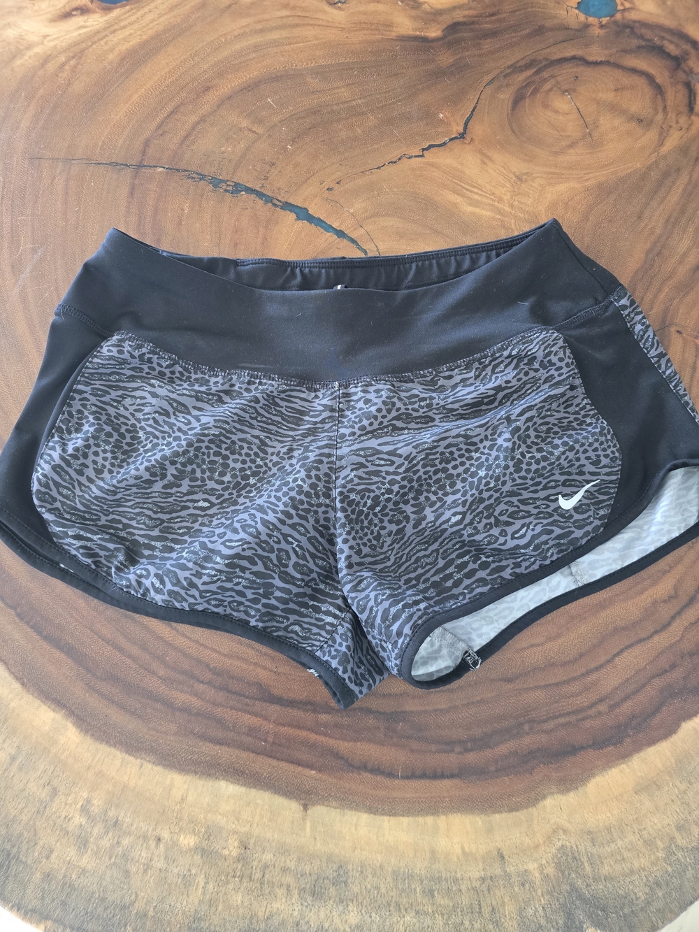 Nike Women's Black Leopard-Print Athletic Shorts